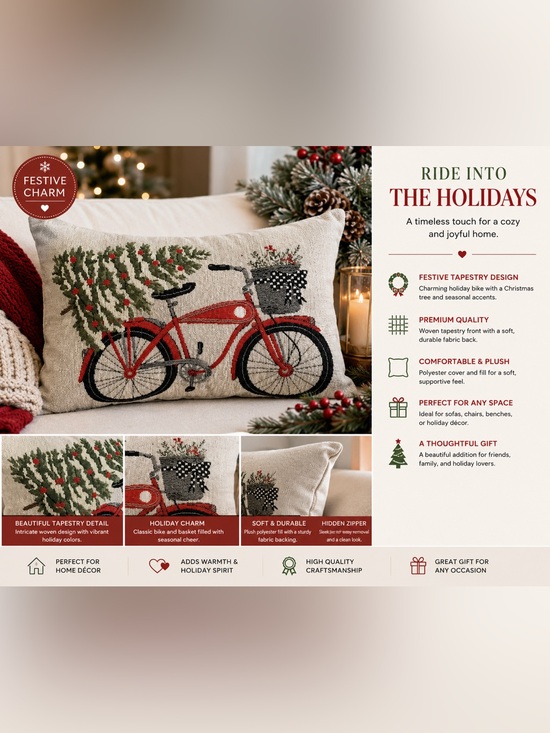 Other - St. Nicholas Square Tapstray Pillow Bike Holiday Christmas New